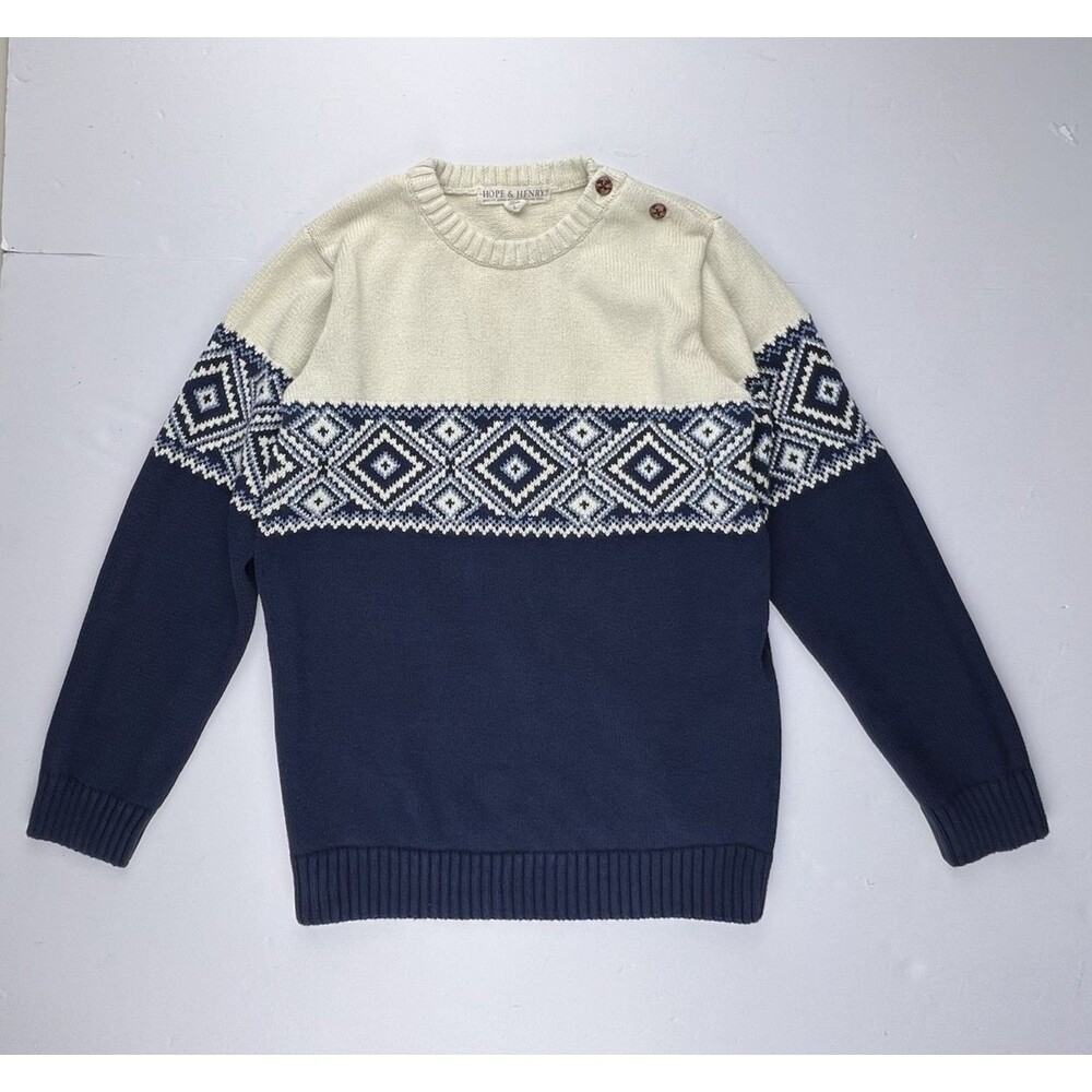 Hope & Henry  Boys Sweater Large Organic Cotton Long‎ Sleeve Intarsia Pullover - Picture 5 of 12